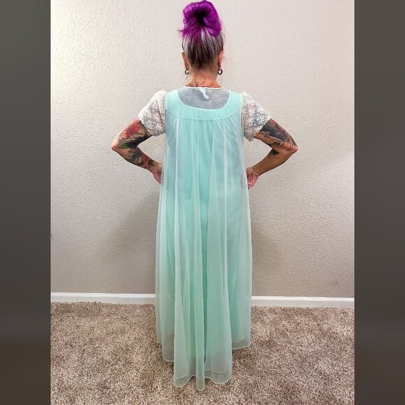 50s Vintage Lingerie Set Blue & Pink Gown Robe Rockabilly Pinup Boudoir MCM S M - Picture 10 of 14